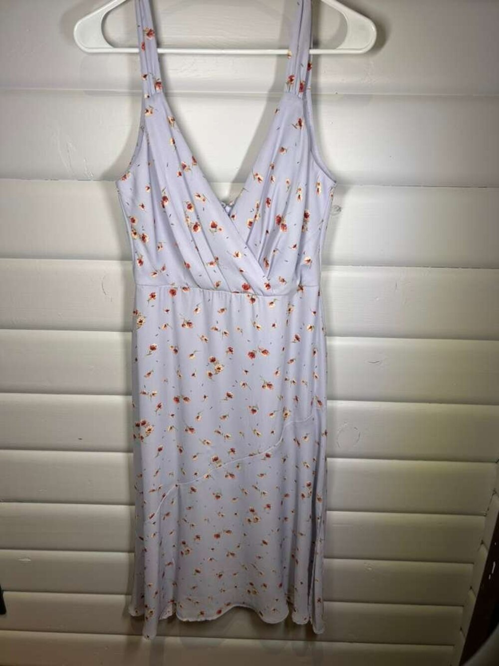 Row A Pastel Lavender Floral Faux-Wrap Midi Dress - Size M